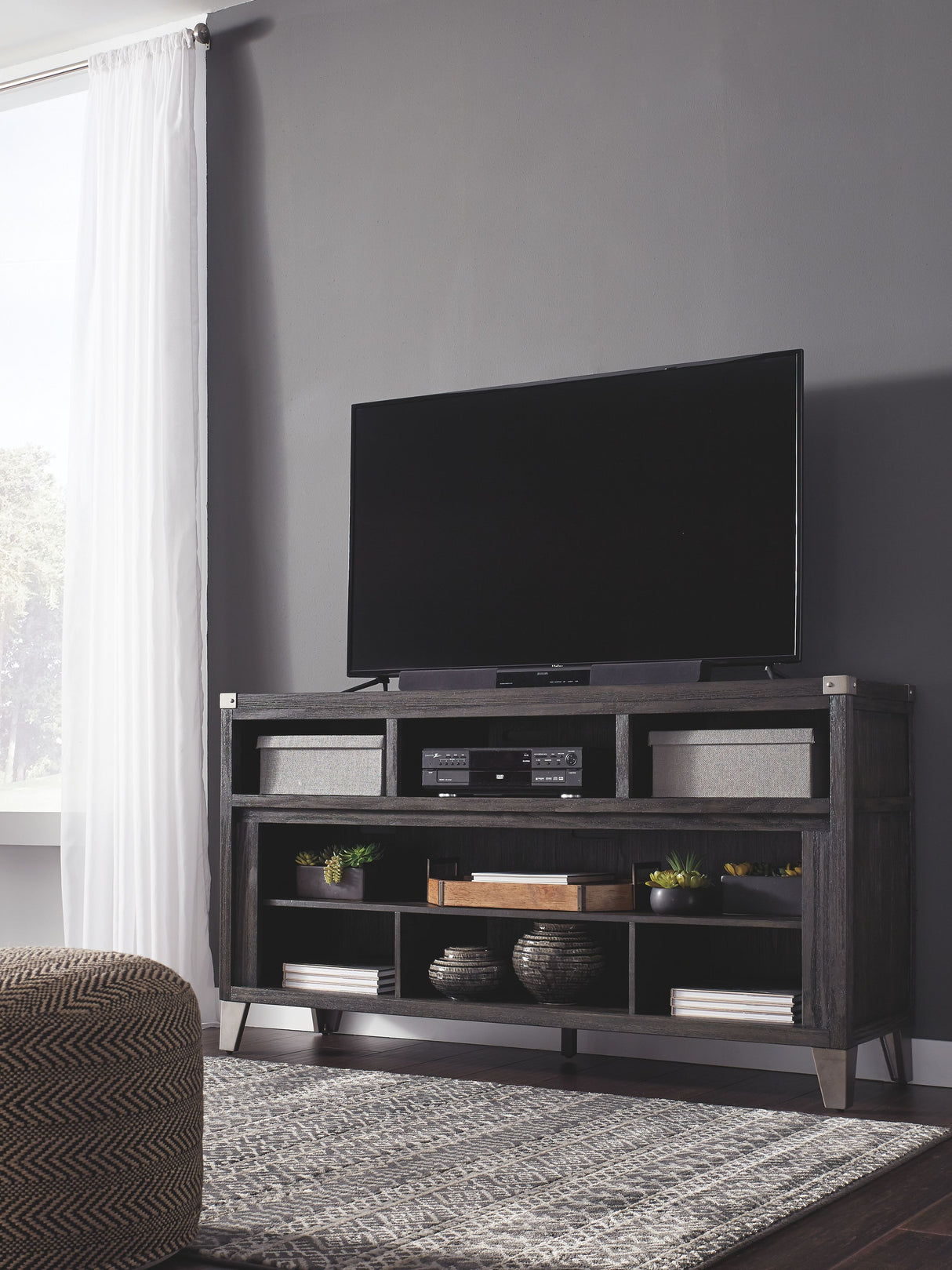 Todoe - Gray - 2 Pc. - 65" TV Stand with Wide Fireplace Insert by Signature Design by Ashley® | Bel Furniture