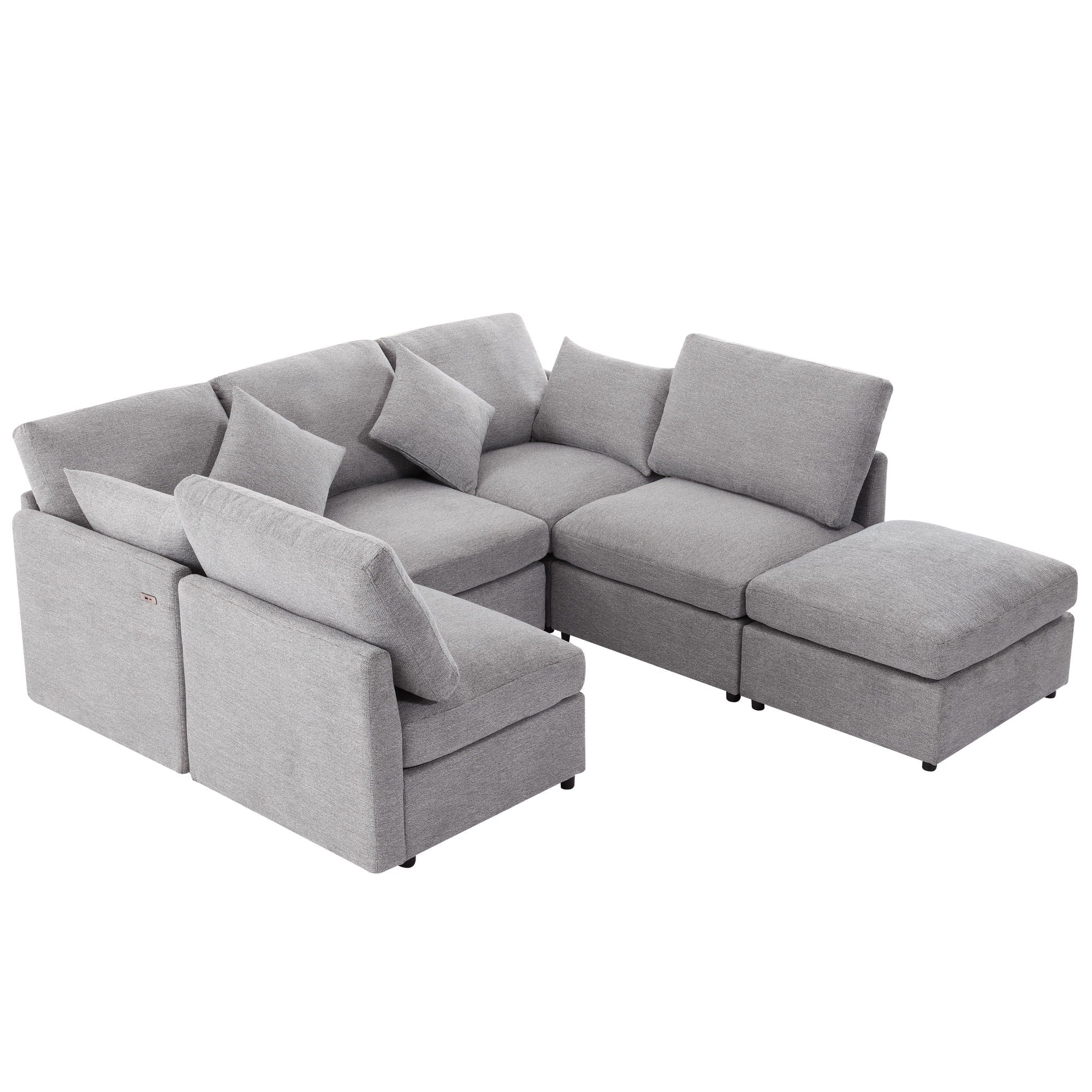 Sectional Sofa Modular Sofa U - Shaped Sofa Couch Sofa Bed L - Shaped Sofa With A Movable Ottoman And Two USB Ports For Living Room