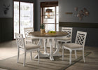Havanna - 5 Piece Wide Round Dining Table With Off White Chairs (Set of 5) - Vintage Walnut