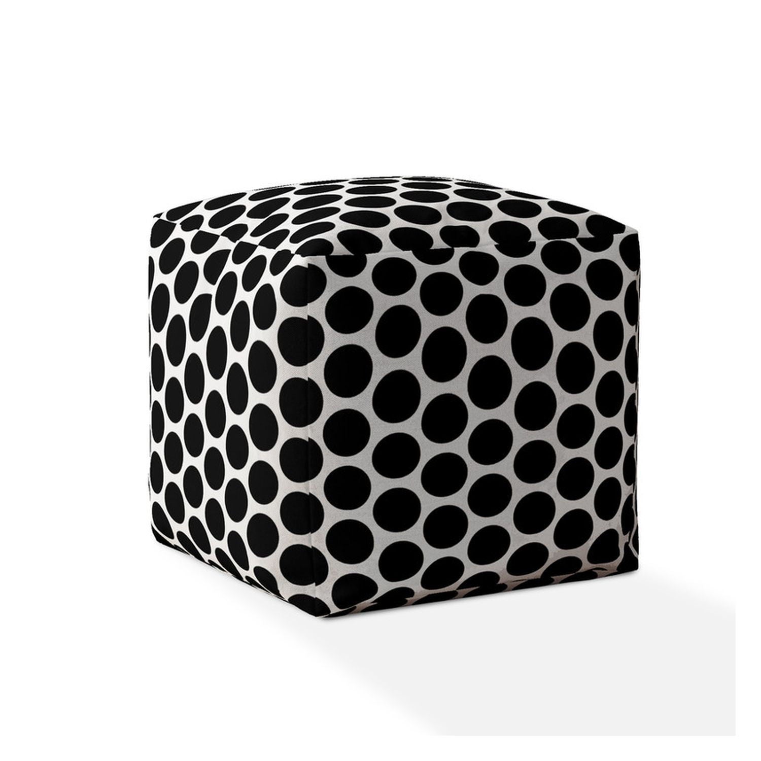 Cotton Polka Dots Pouf Ottoman - Black / White