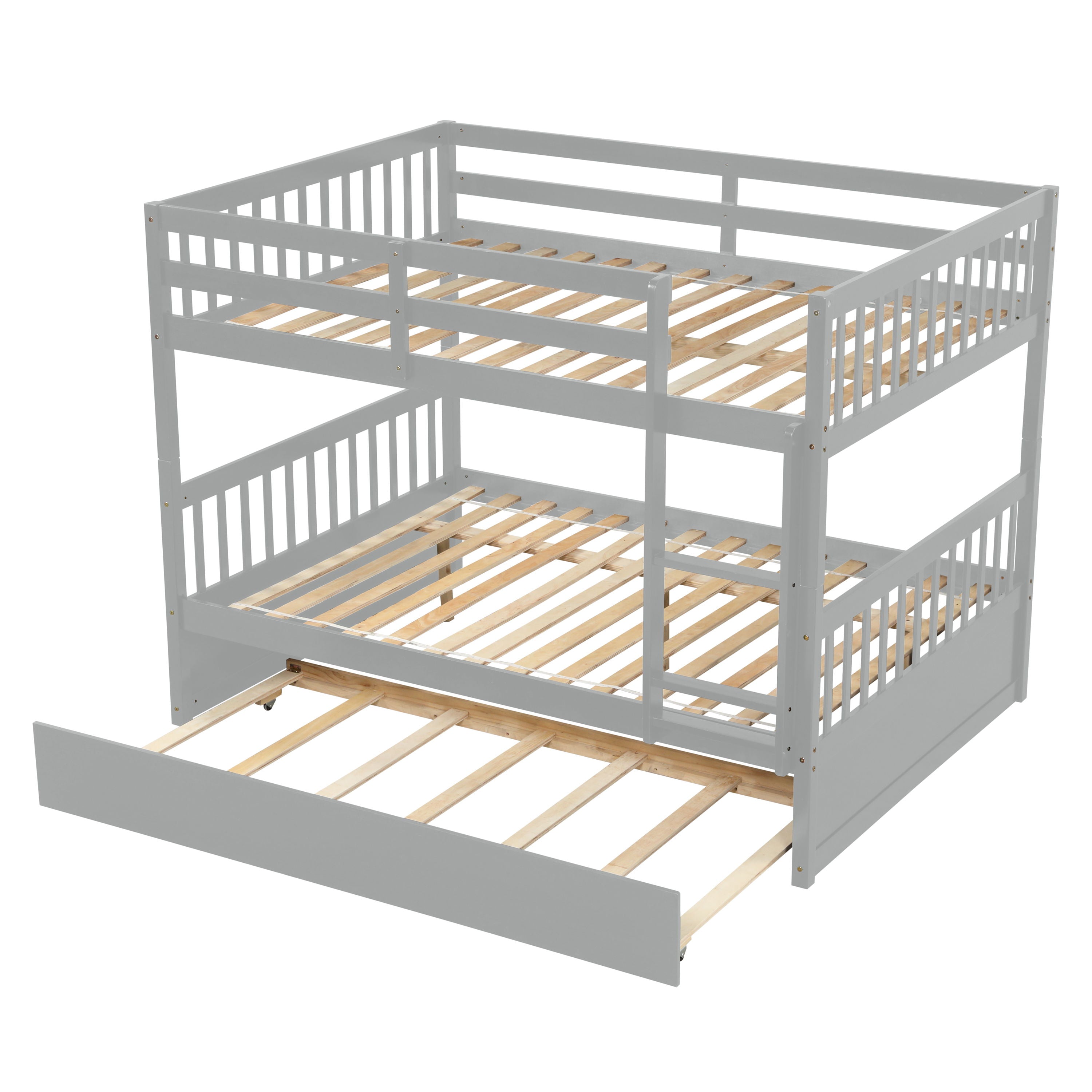 Bunk Bed With Trundle, Convertible To 2 Size Platform Bed, Bunk Bed With Ladder And Safety Rails For Kids