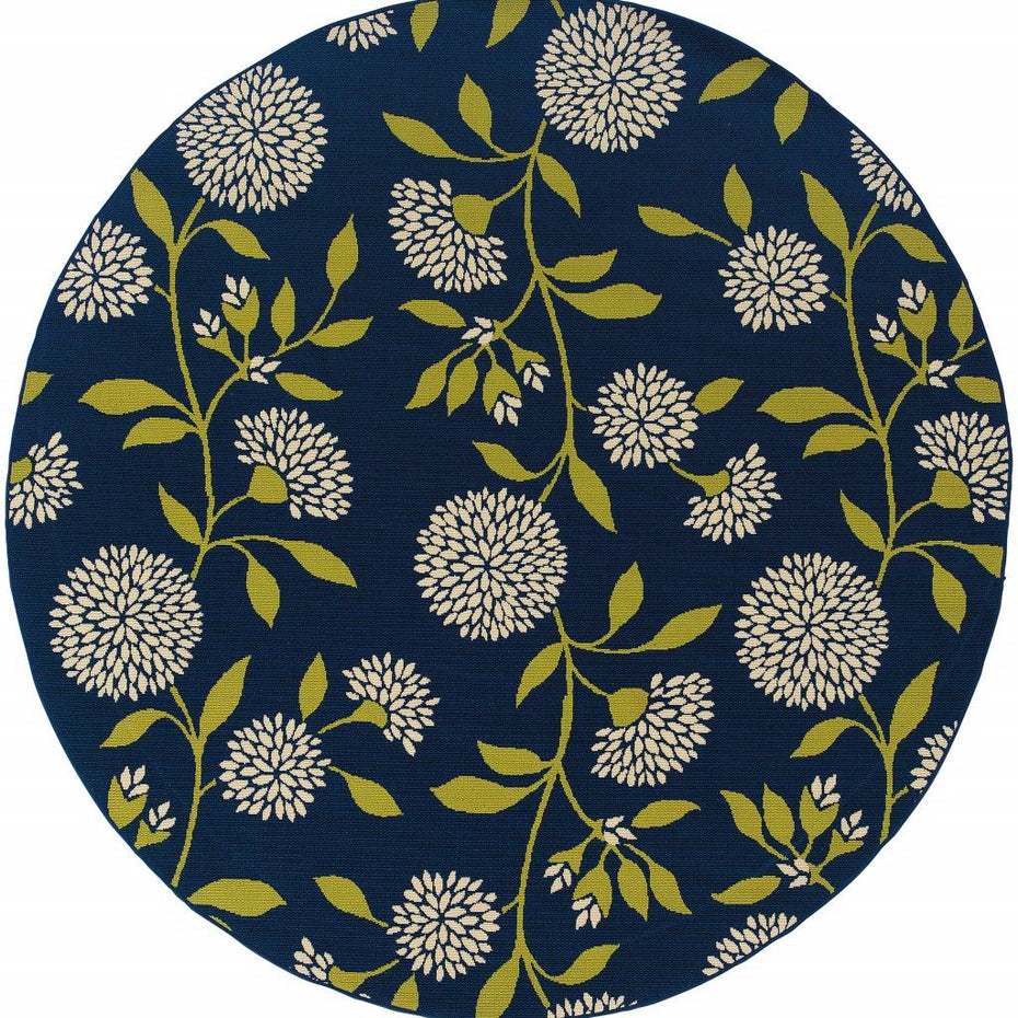 Round Floral Indoor / Outdoor Area Rug - Blue / Green