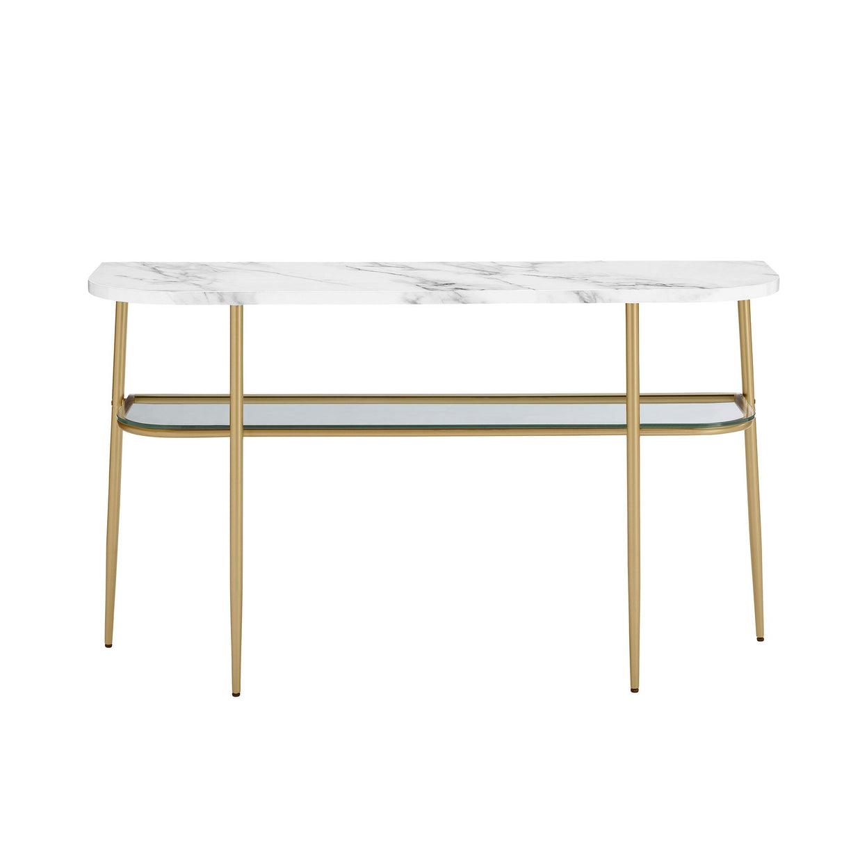 Modern Minimal Curved Faux Marble Entry Table - Gray / Gold by Walker Edison | Bel Furniture