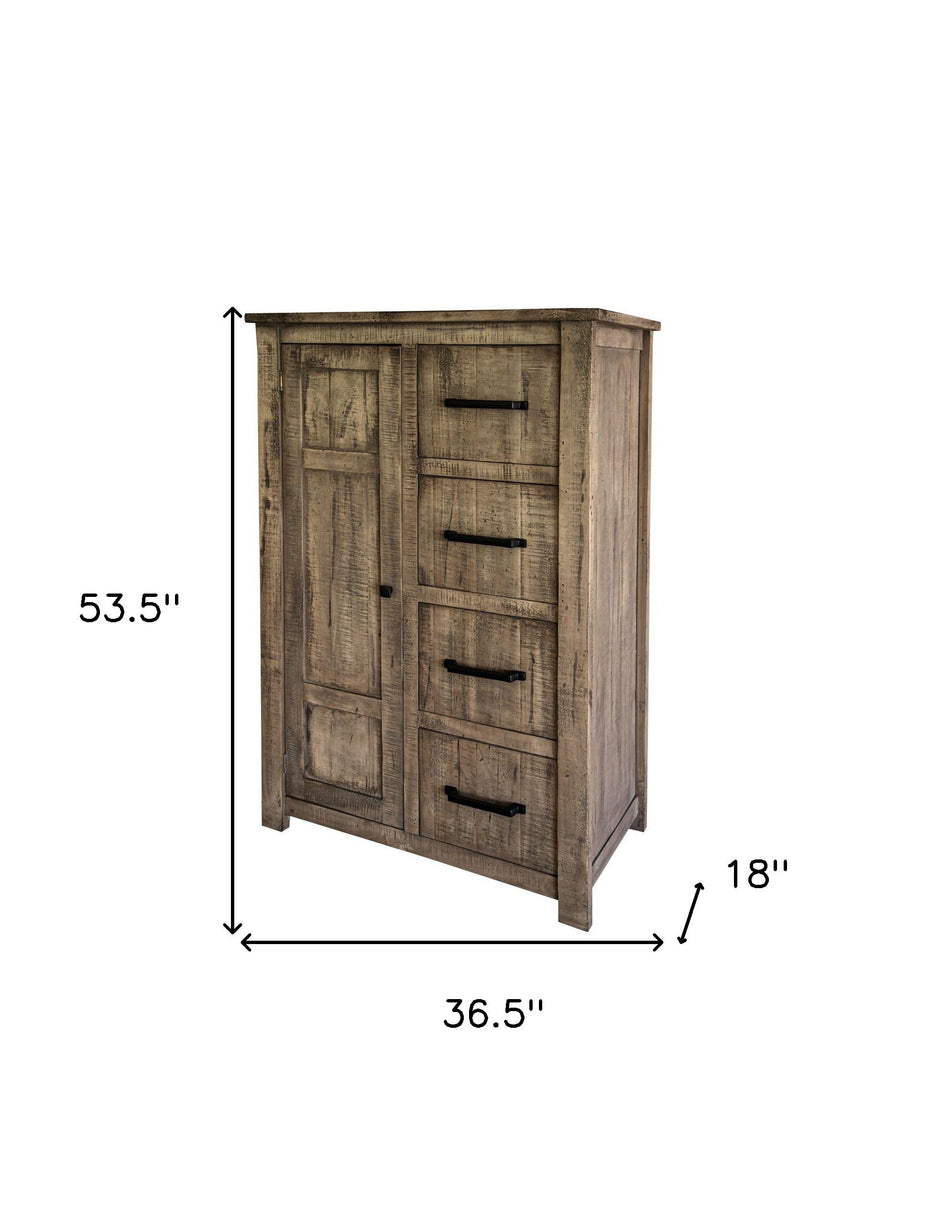 Solid Wood, Four Drawer Chest - Brown