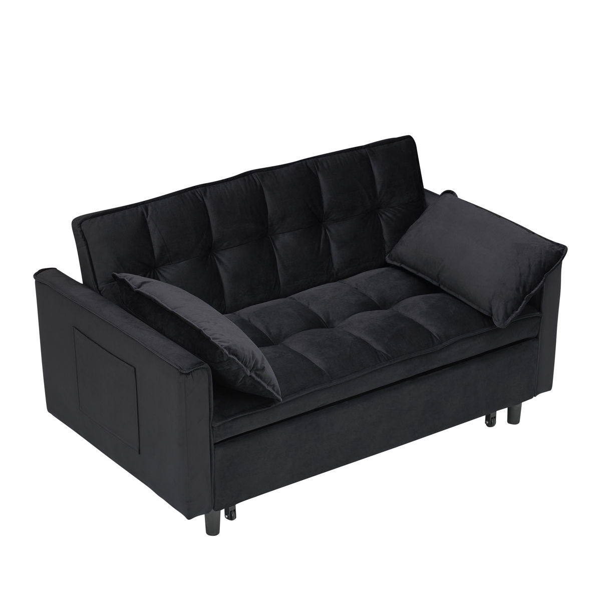 Modern Velvet Sofa, Sofa Pull-Out Bed, Small Love Seat Casual Sofa With Back, With Pillow, Pockets, Living Room Furniture, 3 In 1 Convertible Sleep Sofa Bed