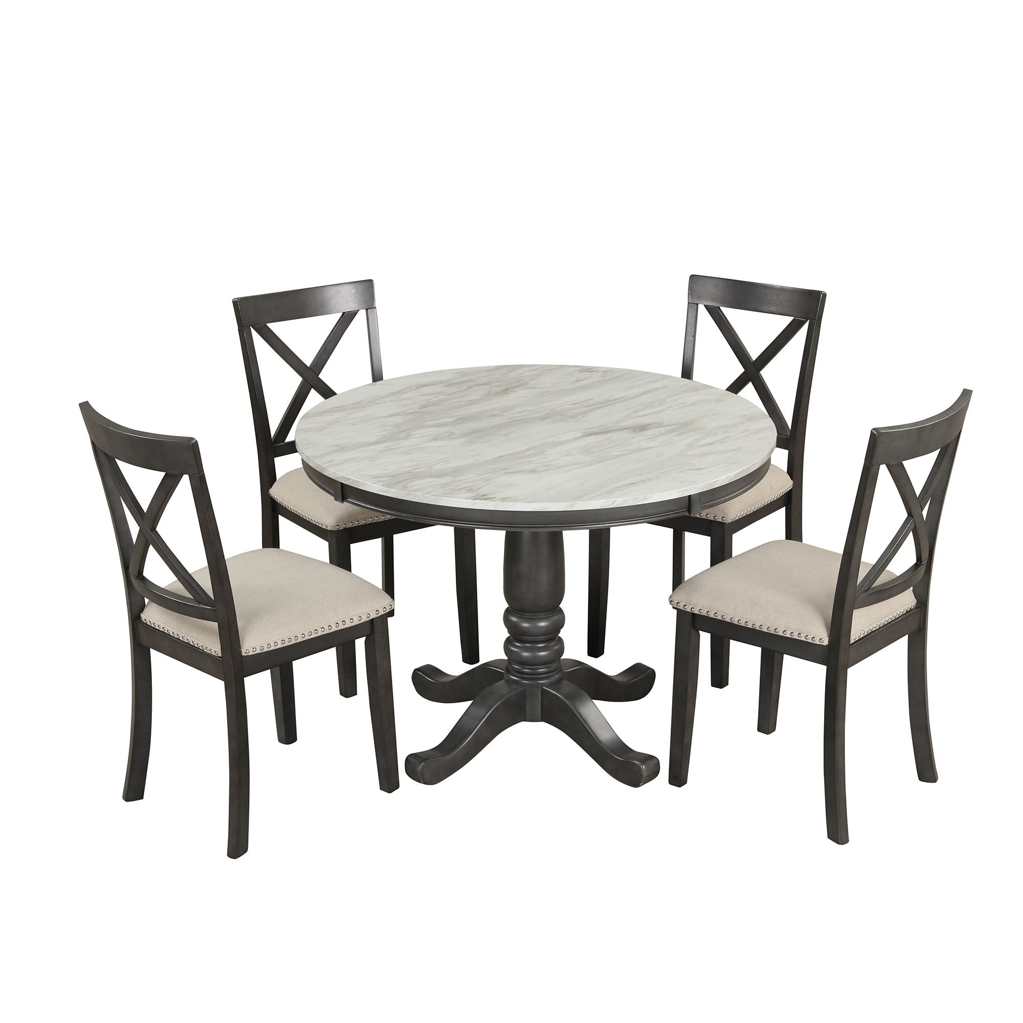 5 Pieces Dining Table And Chairs Set For 4 Persons, Kitchen Room Solid Wood Table With 4 Chairs