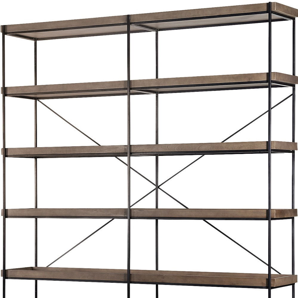 Wood And Iron Shelving Unit With 5 Tray Shelves - Medium Brown