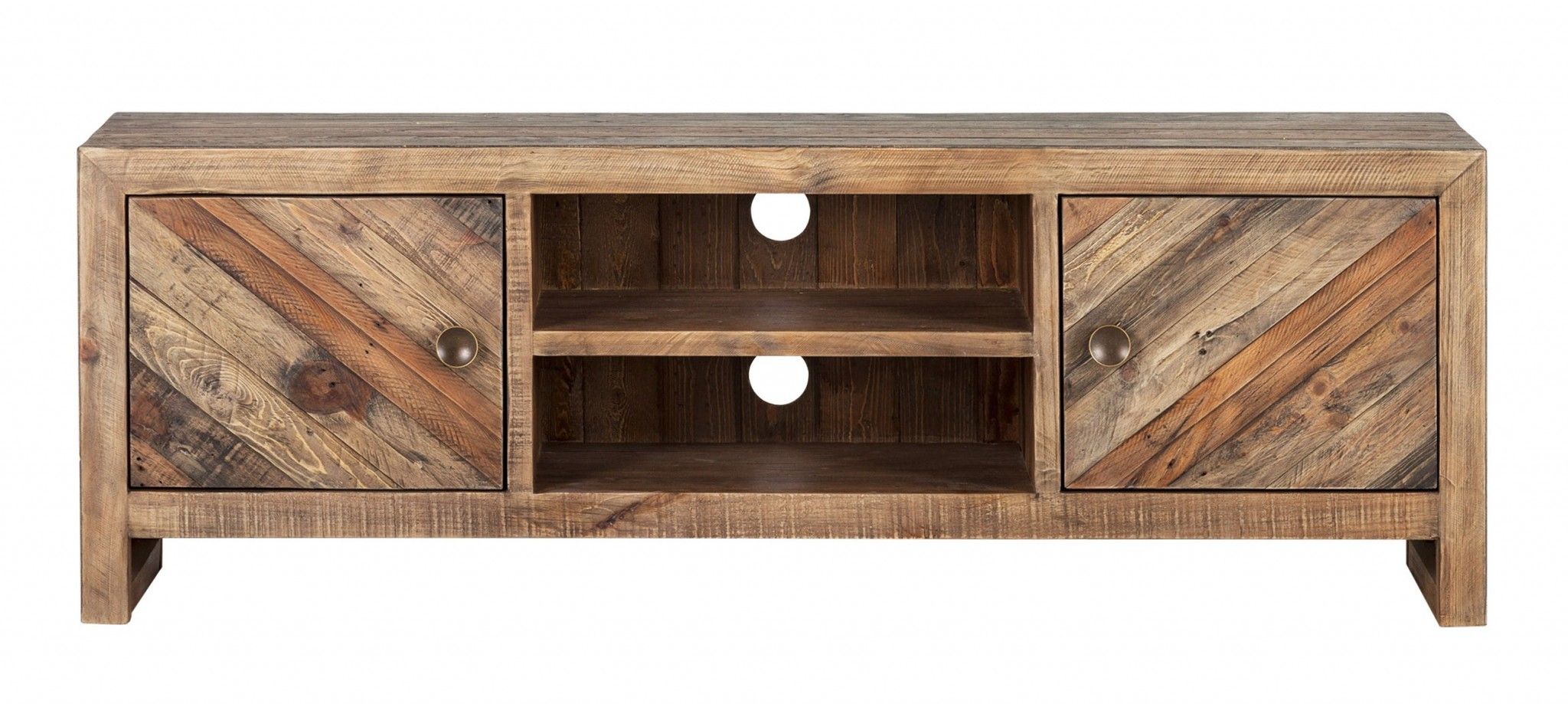 Wood Reclaimed Pine And Plywood Open Shelving TV Stand - Brown