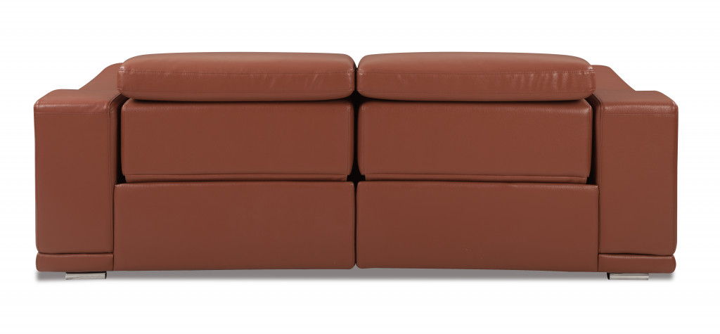 Italian Leather USB Sofa With Silver Legs - Camel