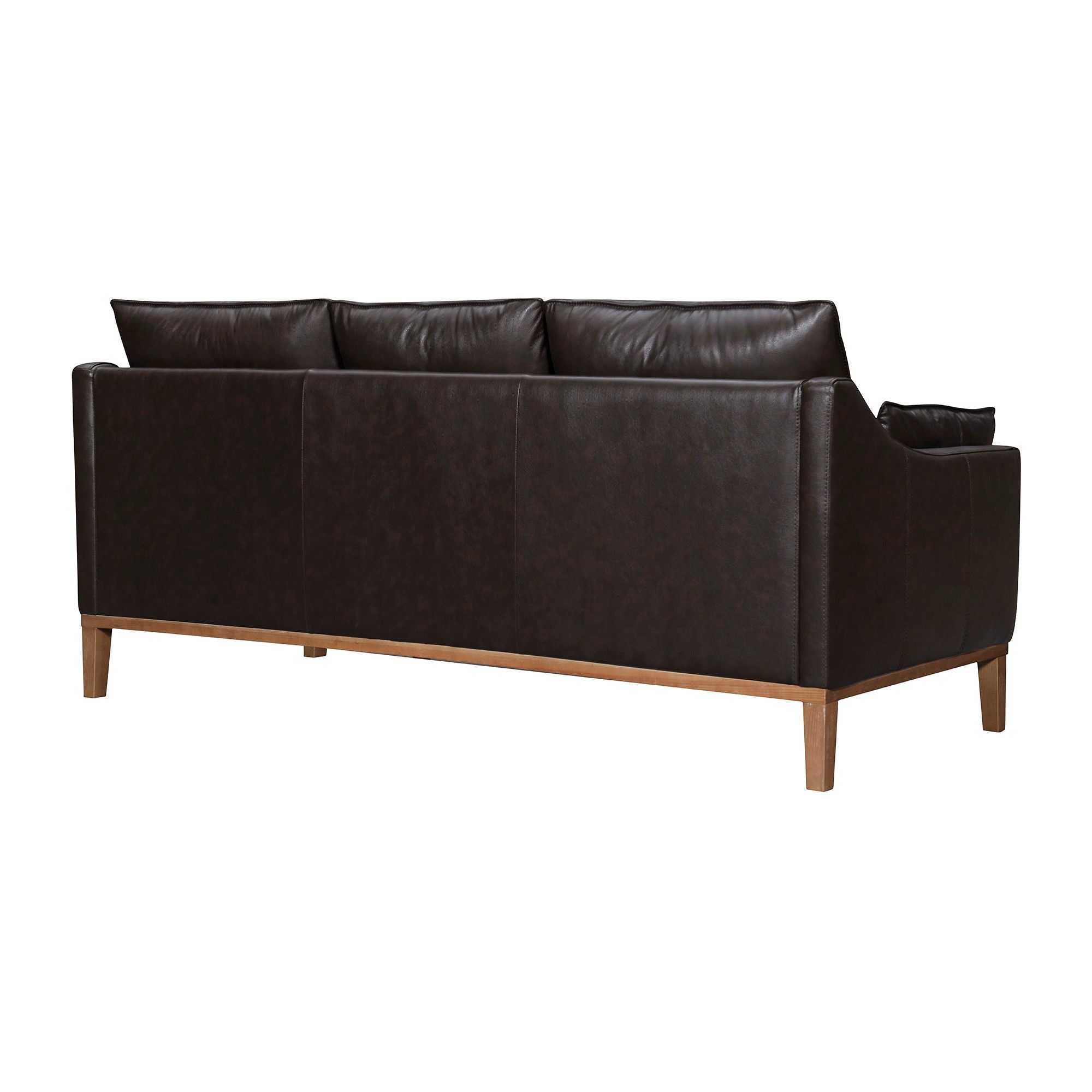 Leather Sofa And Toss Pillows With Brown Legs - Dark Brown