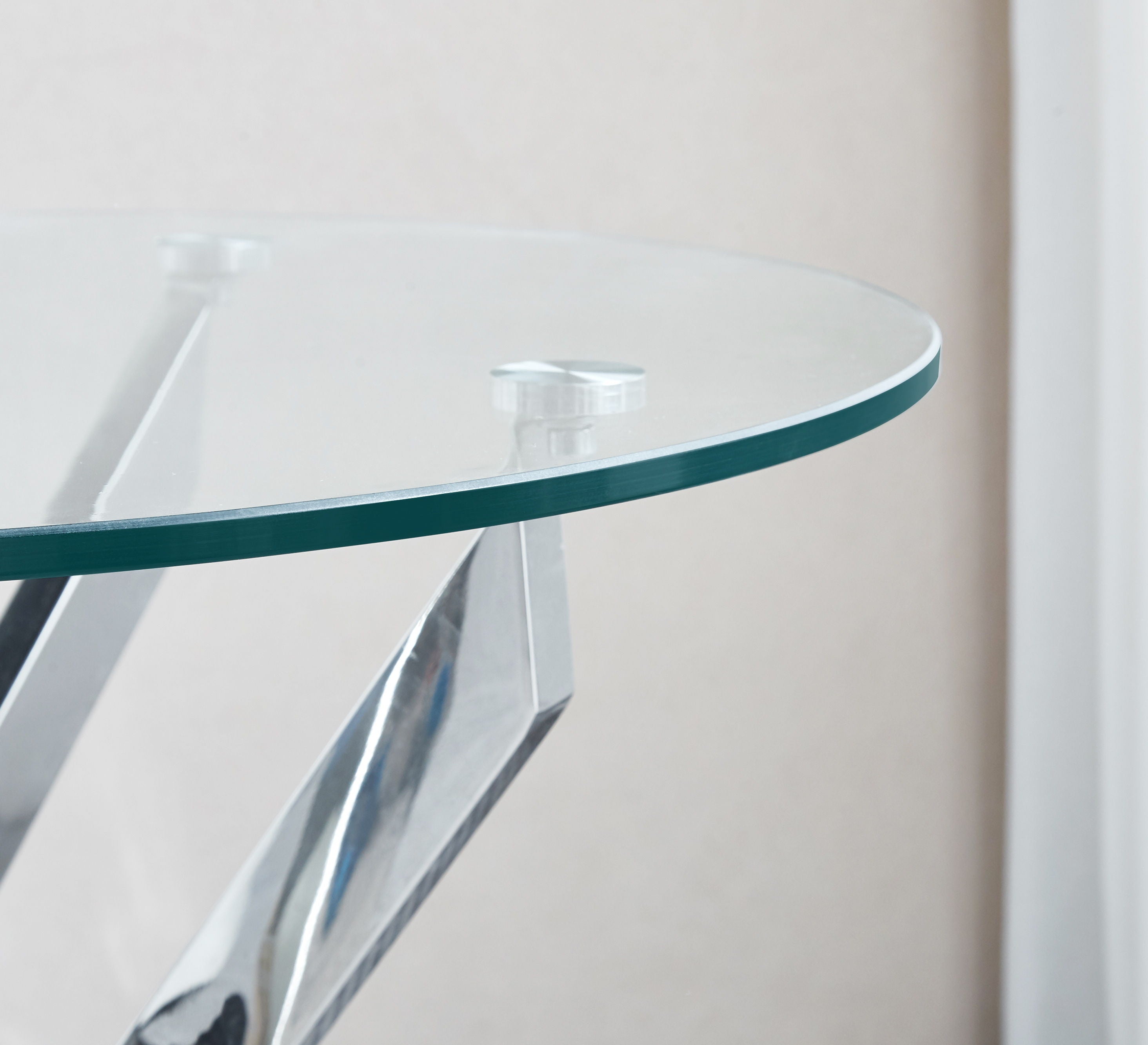 Modern Round Tempered Glass End Table With Chrome Legs - Silver