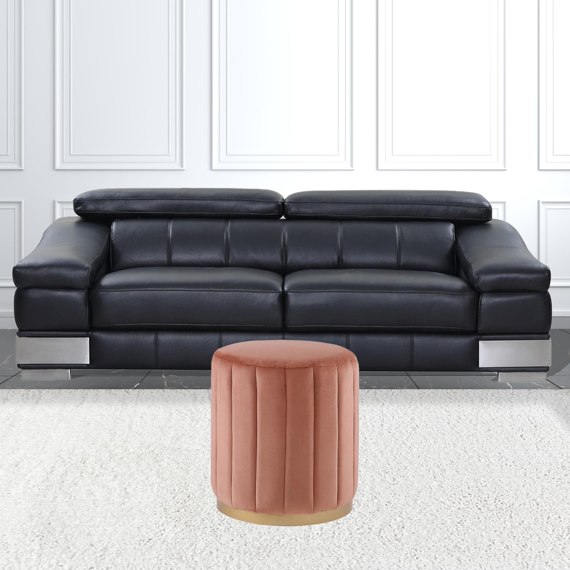 Velvet Round Ottoman - Blush / Gold