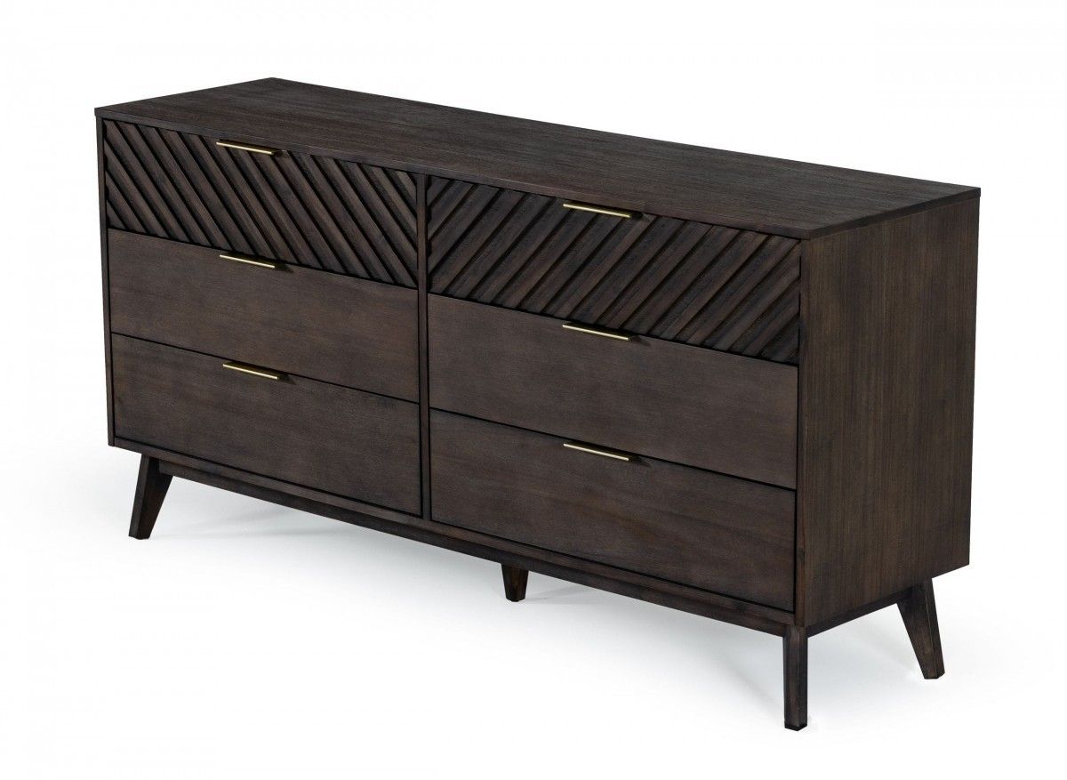 Solid Six Drawer Double Dresser - Dark Brown