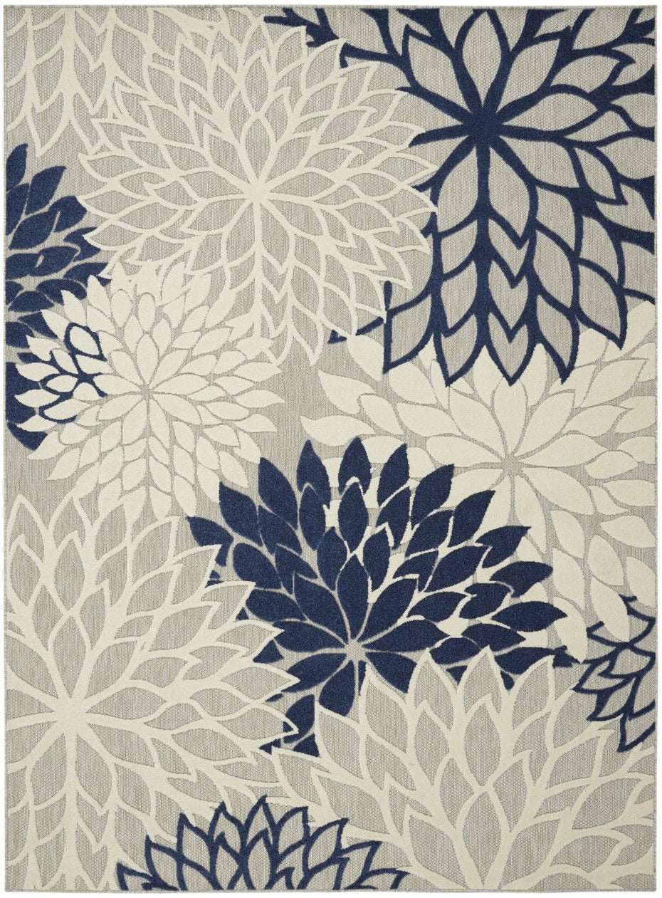 8' X 11' Floral Indoor Outdoor Area Rug - Ivory / Blue