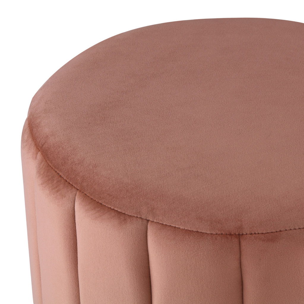 Velvet Round Ottoman - Blush / Gold