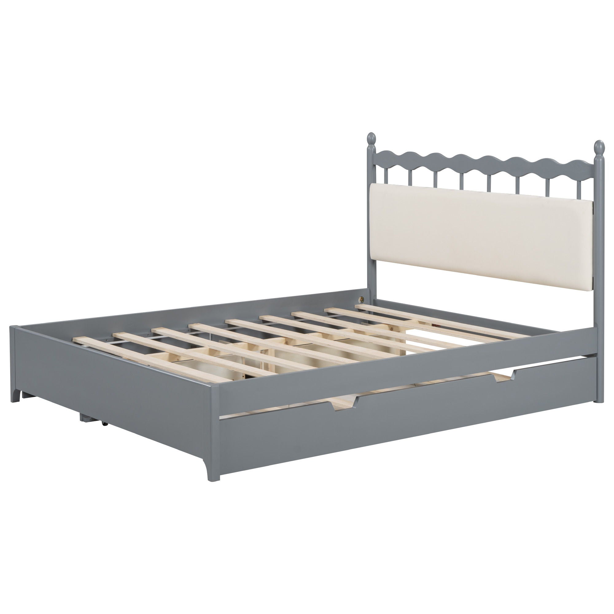 Wooden Storage Platform Bed, With 2 Big Drawers & Trundle