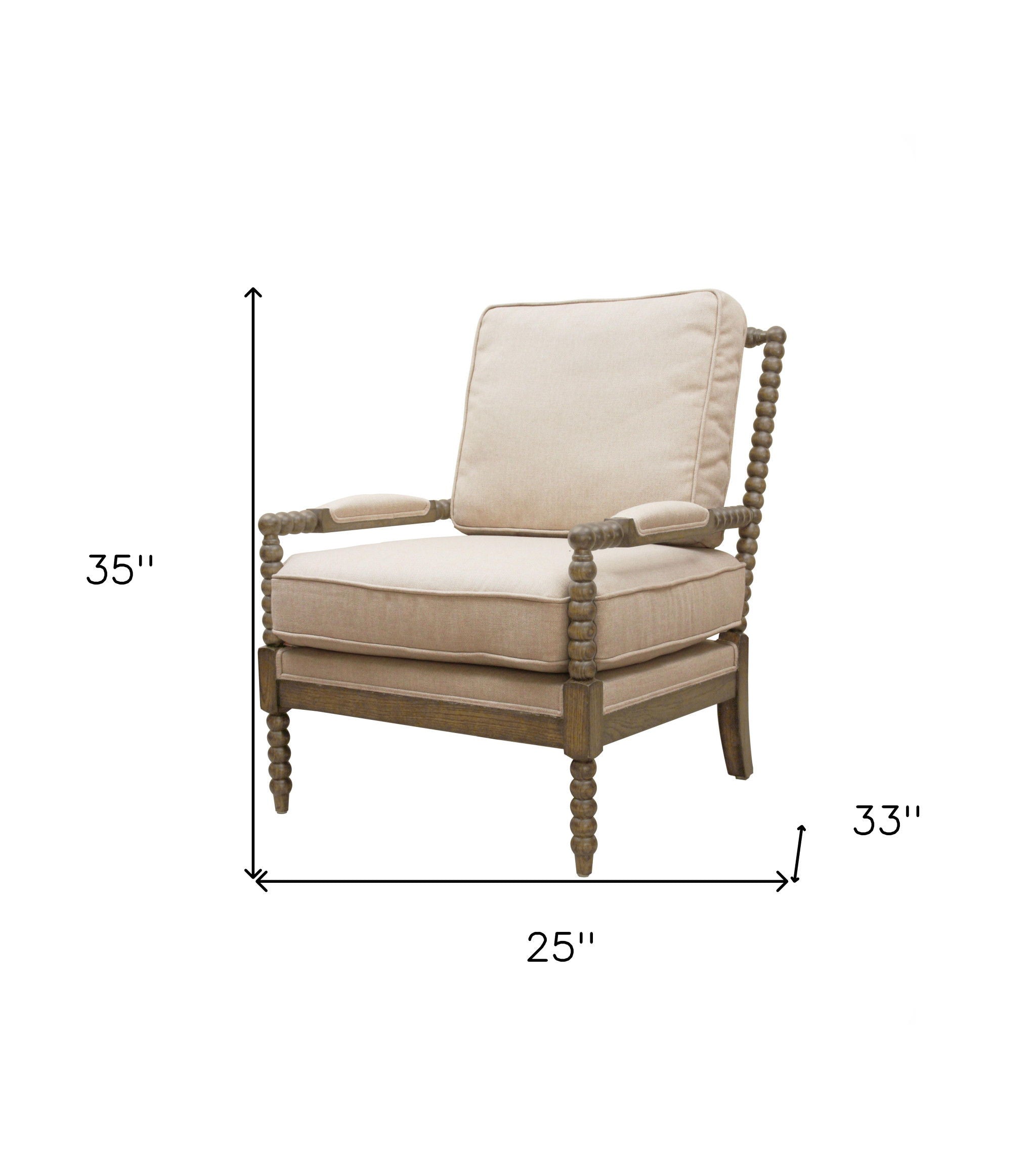 Cushion And Natural Beaded Arm Chair - Ivory