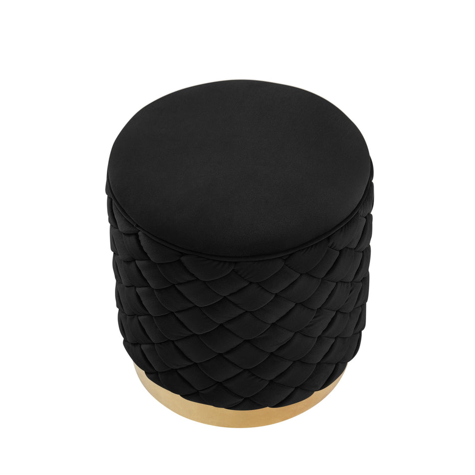 Velvet Round Ottoman - Black / Gold