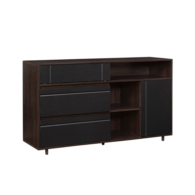 Contemporary Detailed Door Sideboard With Open Storage Dark Brown by Walker Edison | Bel Furniture