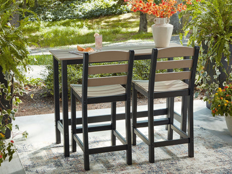 Shoreline Beach - Outdoor Counter Table And 2 Barstools (Set of 3) - Black / Beige - view 9