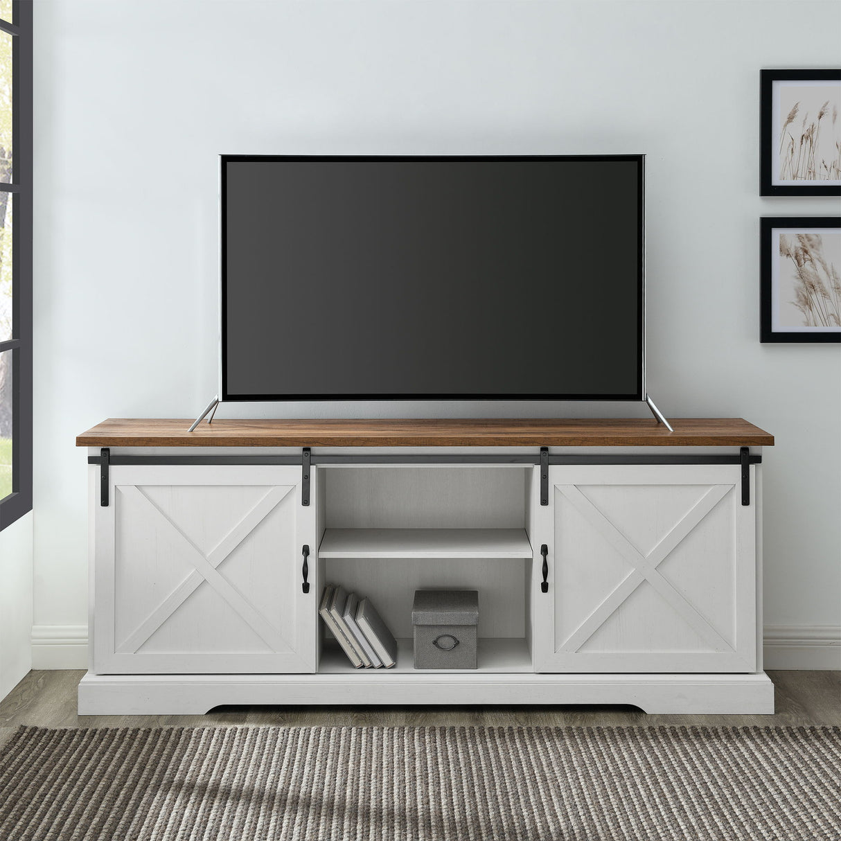 Farmhouse Sliding X Barn Door TV Stand by Walker Edison | Bel Furniture