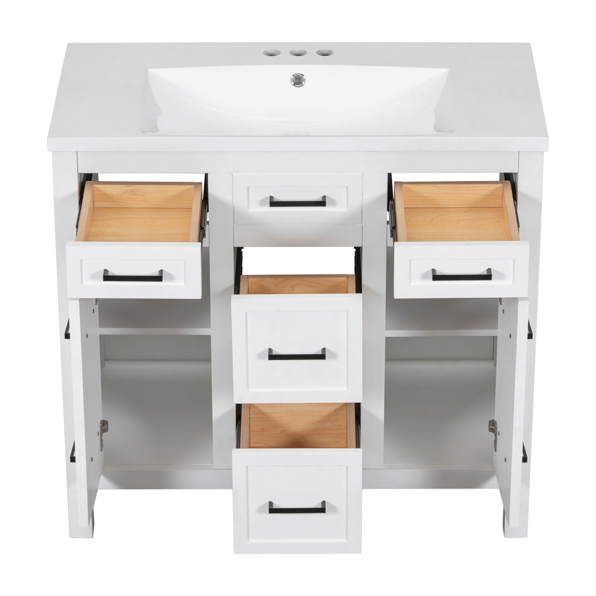 Bathroom Vanity Cabinet With Resin Integrated Sink 4 Drawers, 2 Doors - White