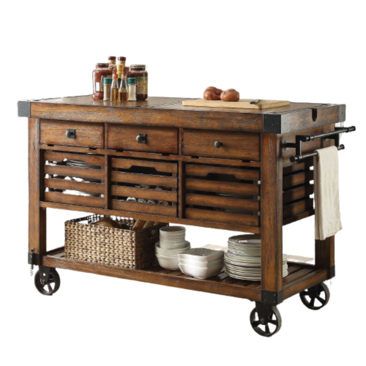 Rolling Kitchen Cart With Storage - Brown