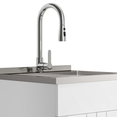 Shaker - Modern Wide, Laundry Cabinet With Faucet And Stainless Steel Sink - view 10