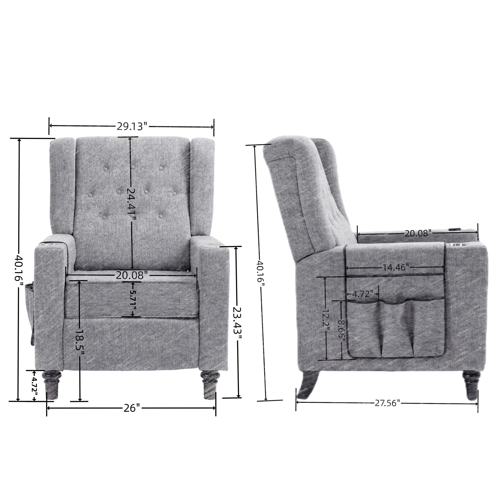 Arm Pushing Recliner Chair, Modern Button Tufted Wingback Push Back Recliner Chair, Living Room Chair Fabric Pushback Manual Single Reclining Sofa Home Theater Seating For Bedroom