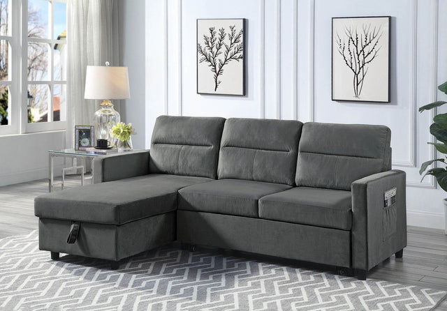 Ivy - Velvet Reversible Sleeper Sectional Sofa With Storage Chaise And Side Pocket by Lilola Home | Bel Furniture