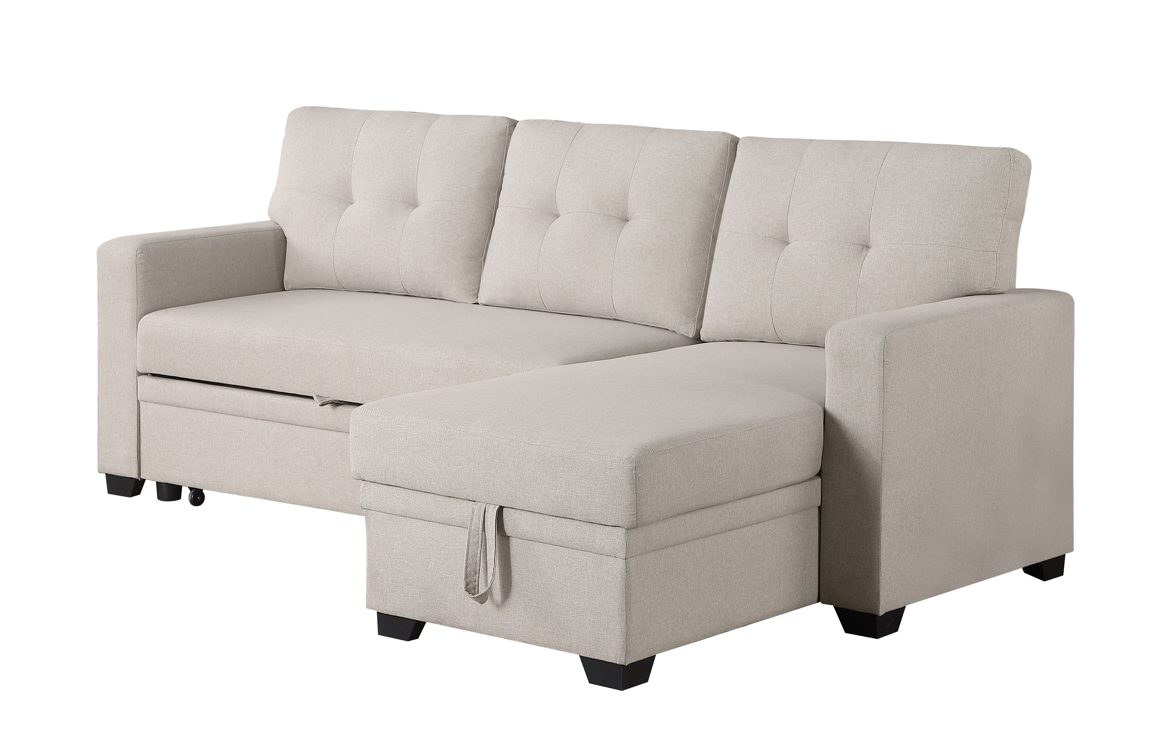 Upholstered Pull Out Sectional Sofa With Chaise