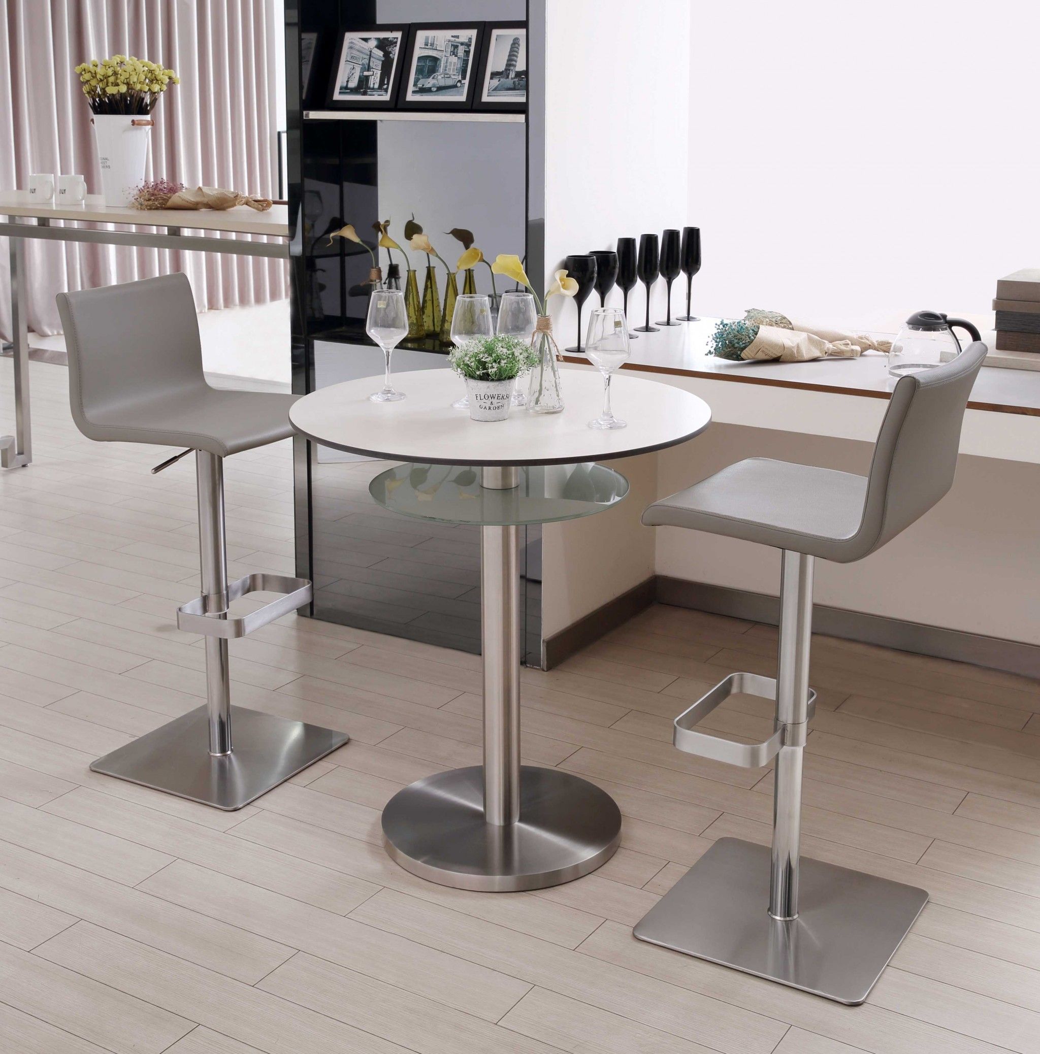 Stainless Steel Counter Height Bar Chair - Light Gray / Silver