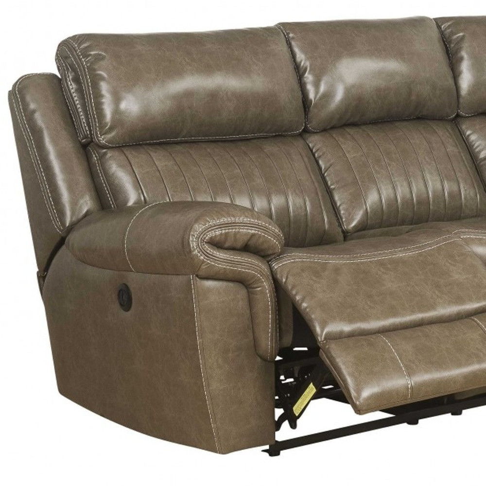 Leather Power Reclining L Shaped Six Piece Corner Sectional With Console - Taupe