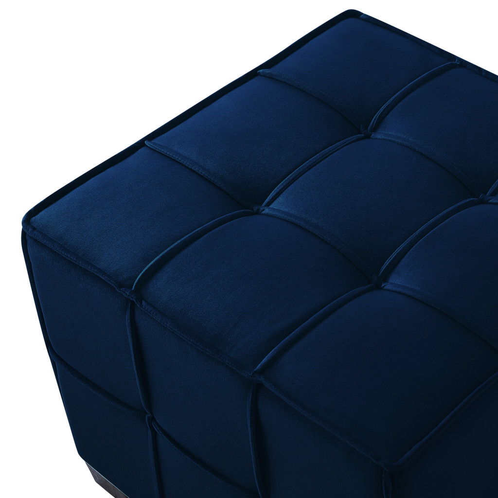 Cube Velvet Ottoman - Navy Blue / Black