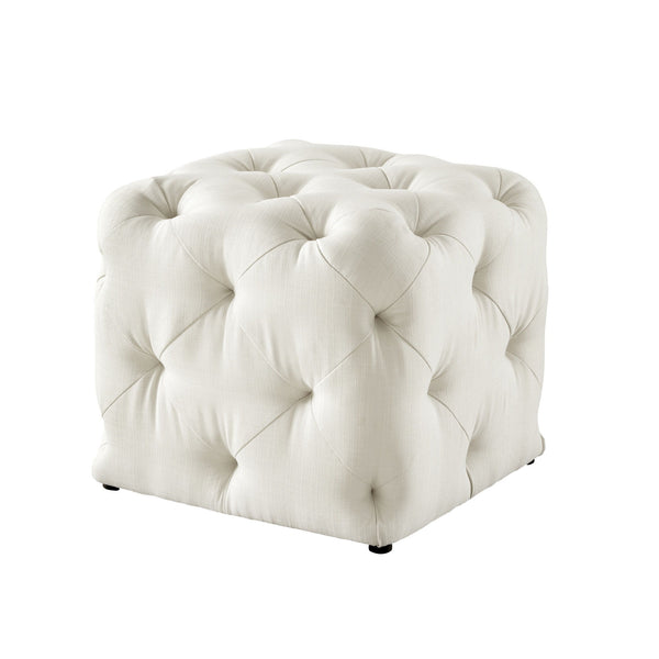 Linen Cube Ottoman - White