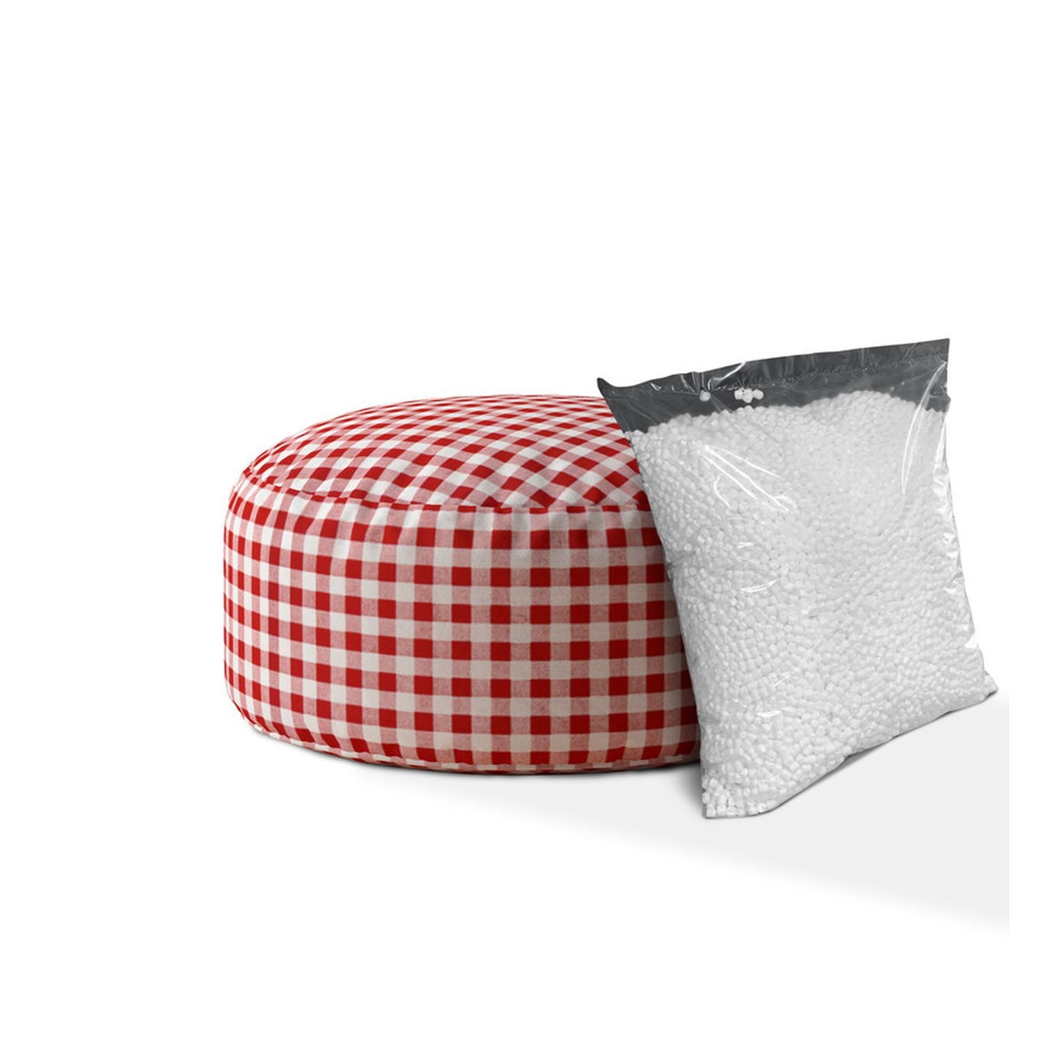 Cotton Round Gingham Pouf Cover - Red / White