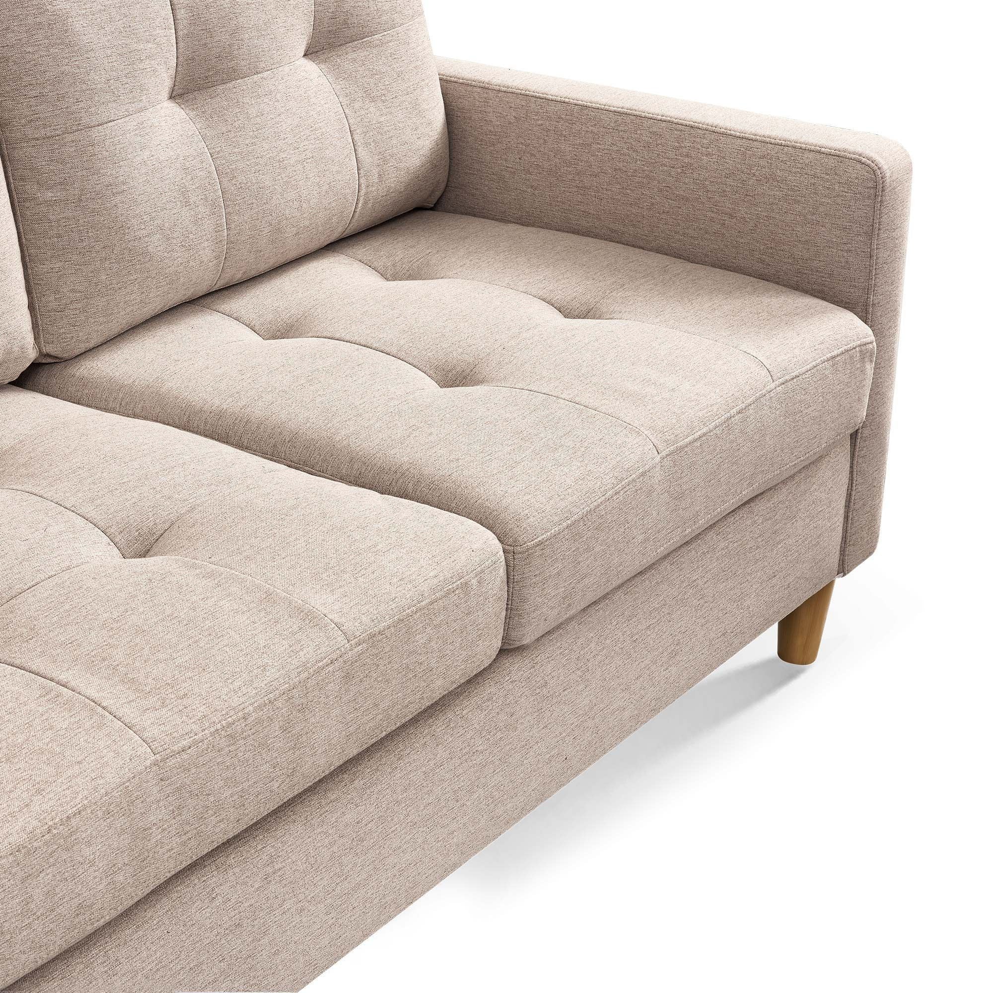 Polyester Blend Sofa With Ottoman With Natural Legs - Beige