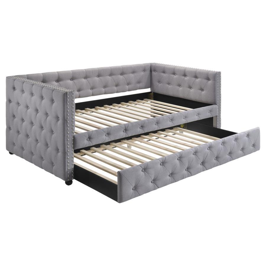 Mockern - Upholstered Twin Daybed With Trundle - Gray by CoasterEssence | Bel Furniture