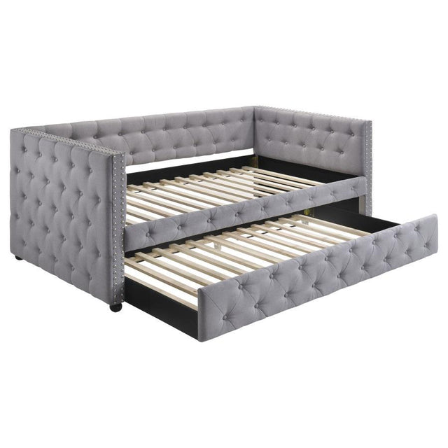 Mockern - Upholstered Twin Daybed With Trundle - Gray by CoasterEssence | Bel Furniture