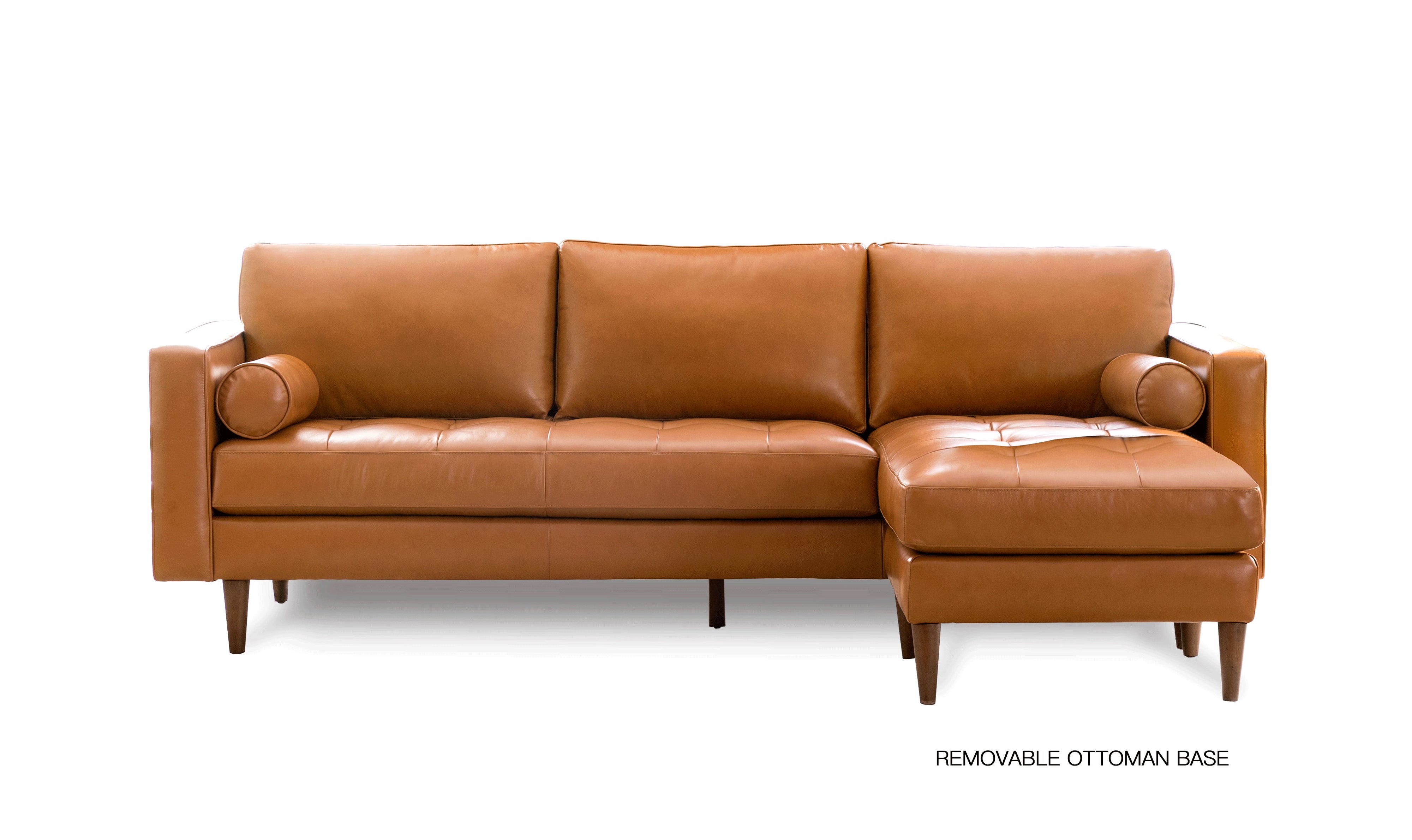 Mid-Century Tufted Leather Sectional With Reversible Chaise