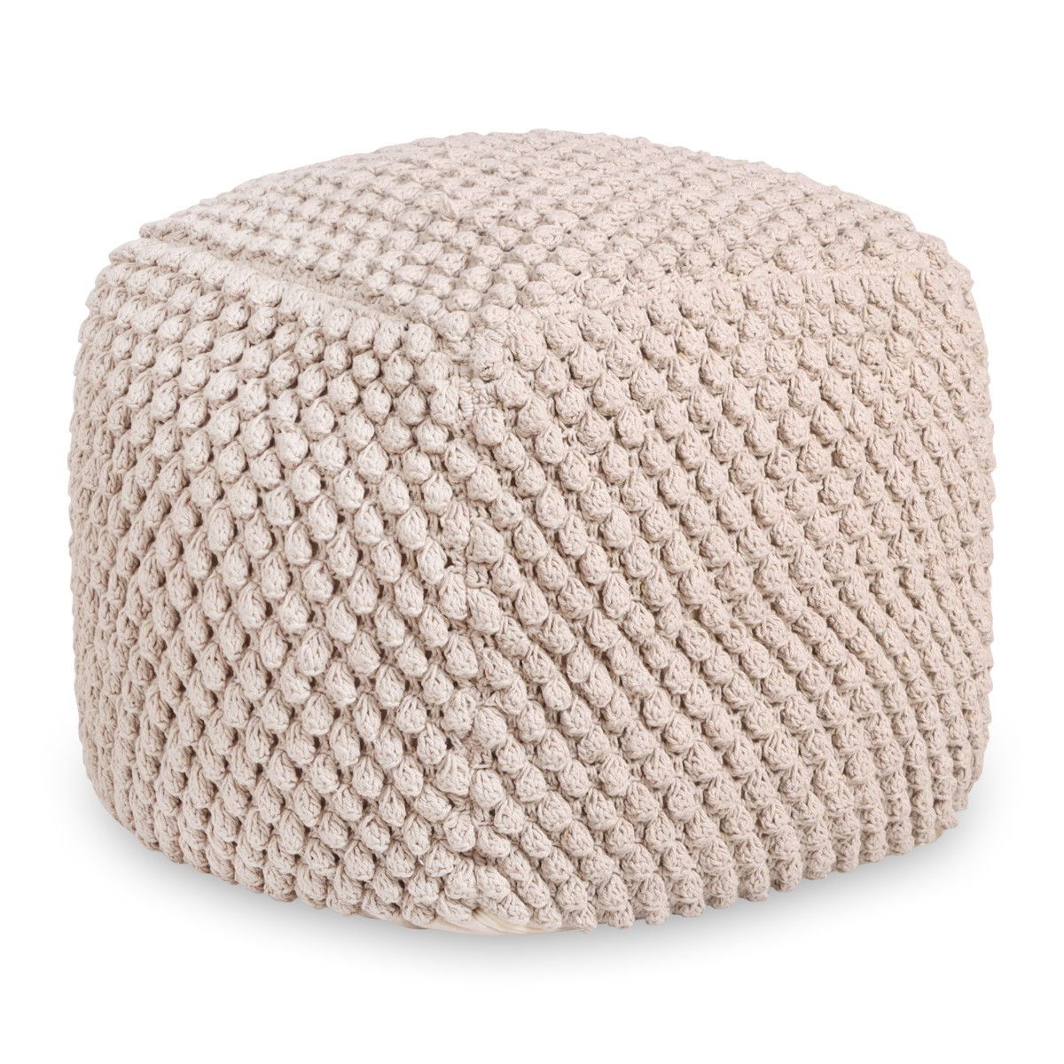 Cotton, Blend Pouf Ottoman - Ivory