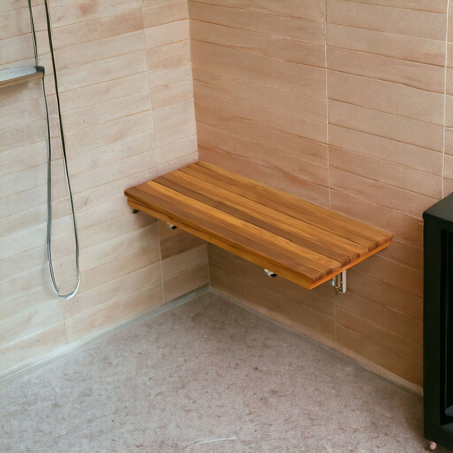 Premium Wall Mount Teak Shower Bench - Dark Brown