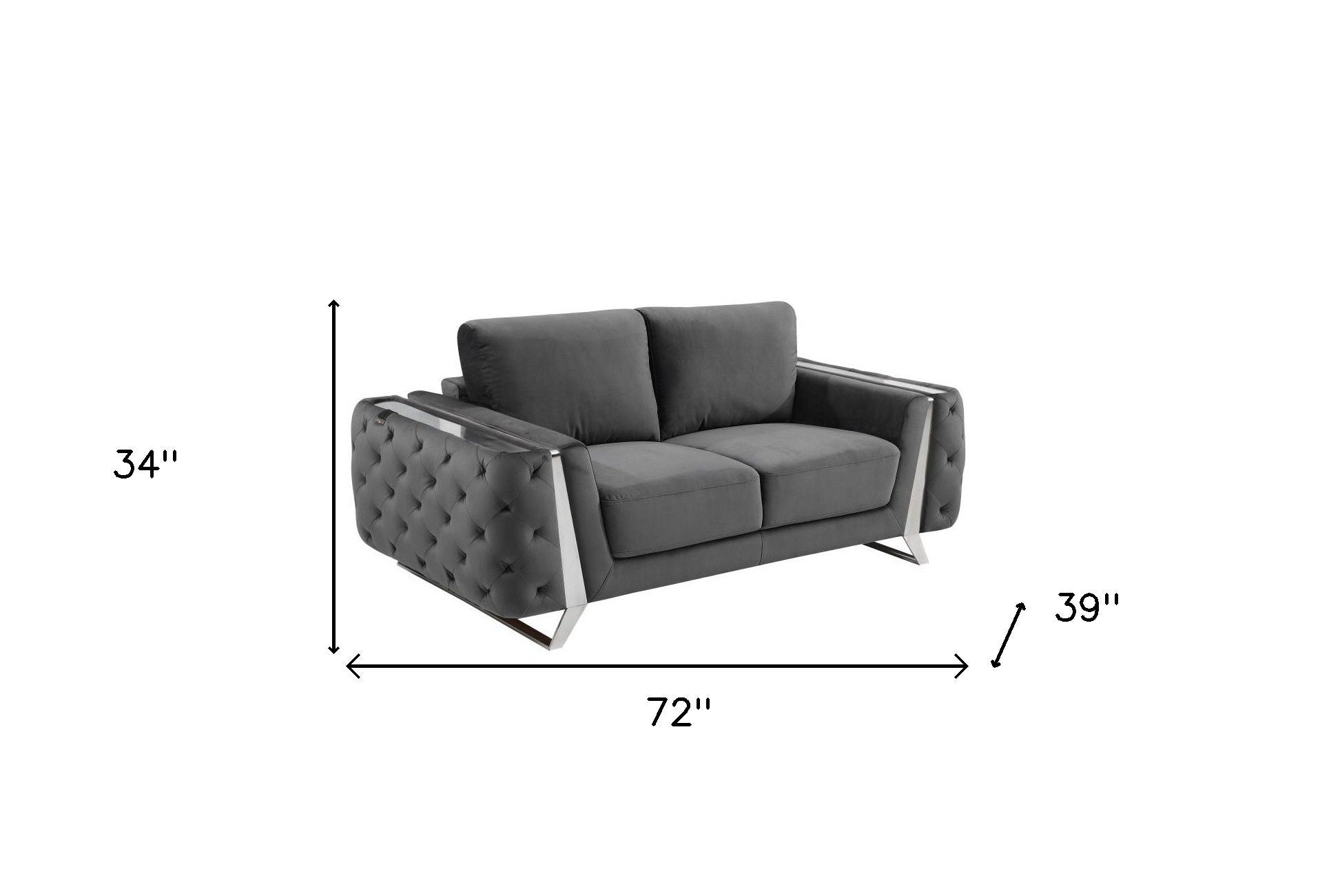 Velvet Loveseat - Dark Gray / Silver