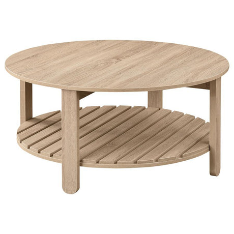 Fowler - 1 Shelf Round Engineered Wood Table Light Brown Coffee Tables by Coaster Fine Furniture | Bel Furniture