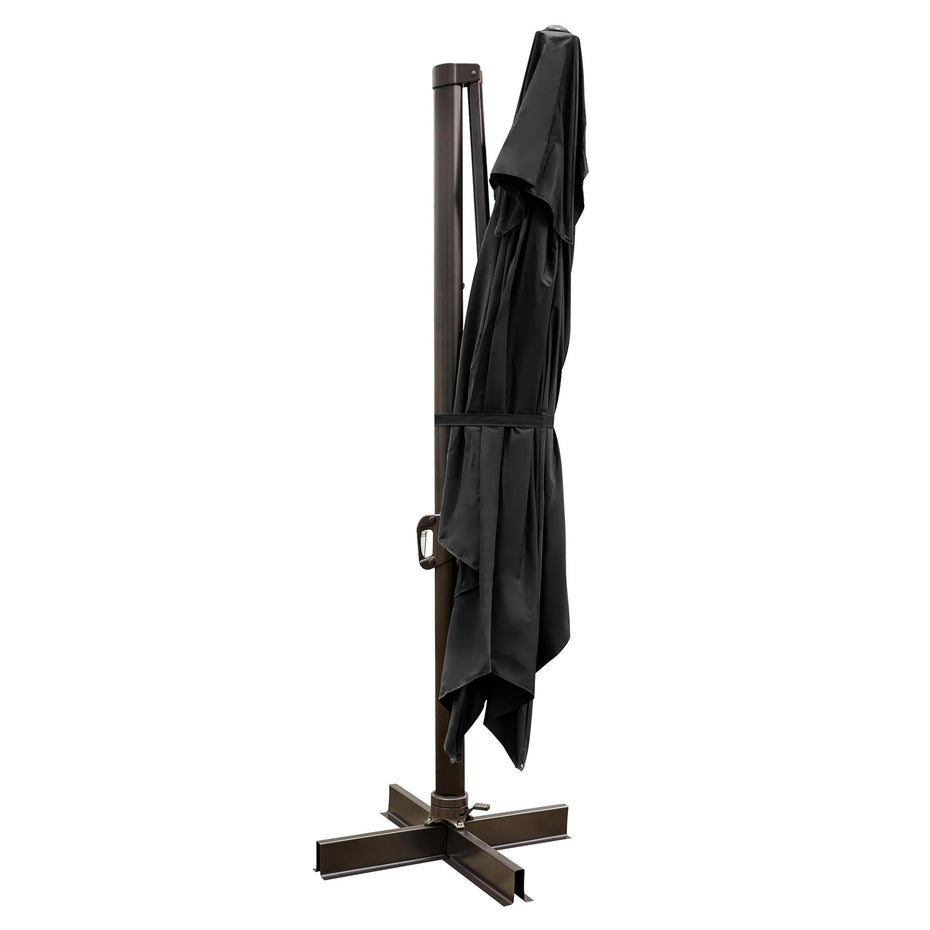 Polyester Rectangular Tilt Cantilever Patio Umbrella With Stand - Black