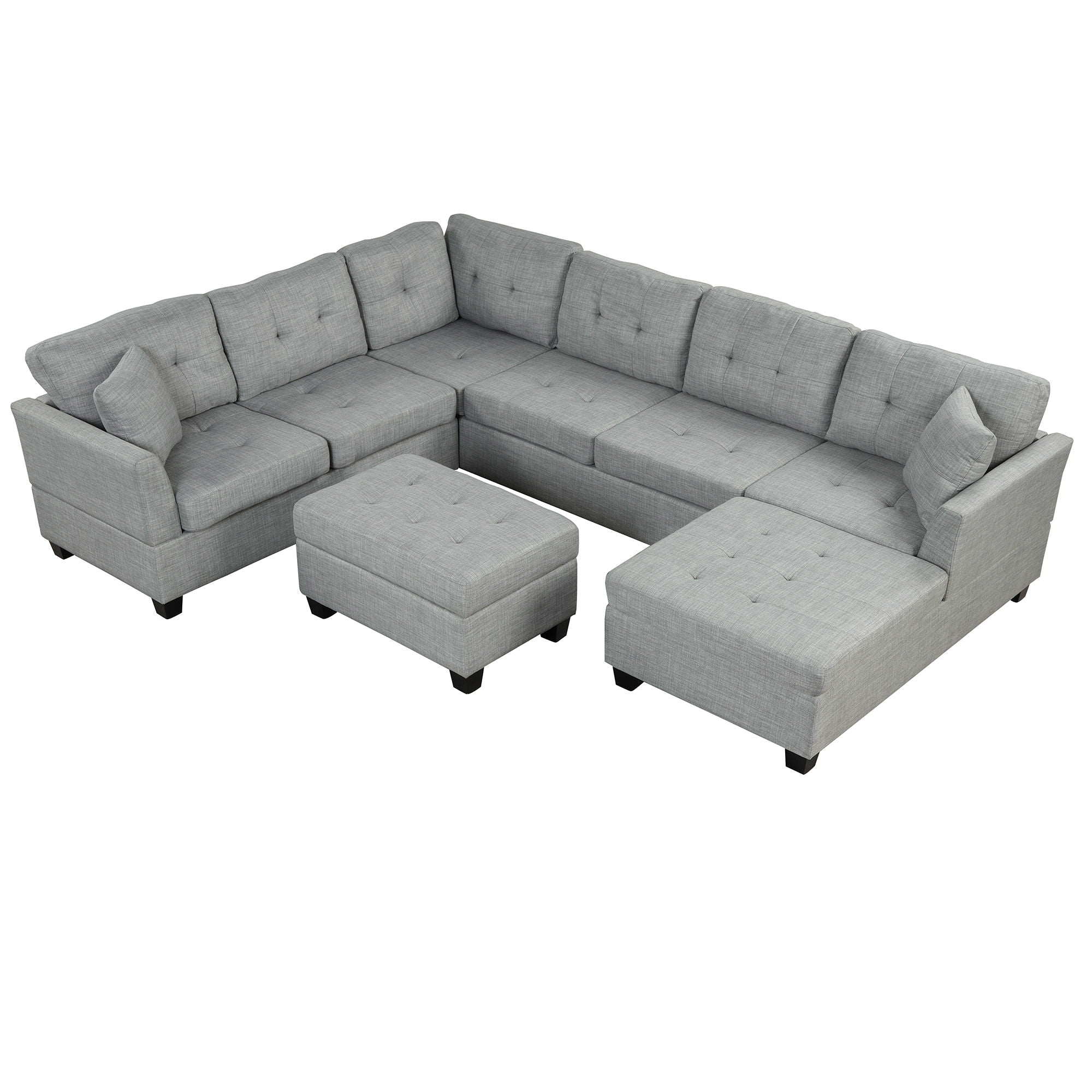 Oversized Sectional Sofa With Storage Ottoman, U-Shaped Sectional Couch With 2 Throw Pillows For Large Space Dorm Apartment