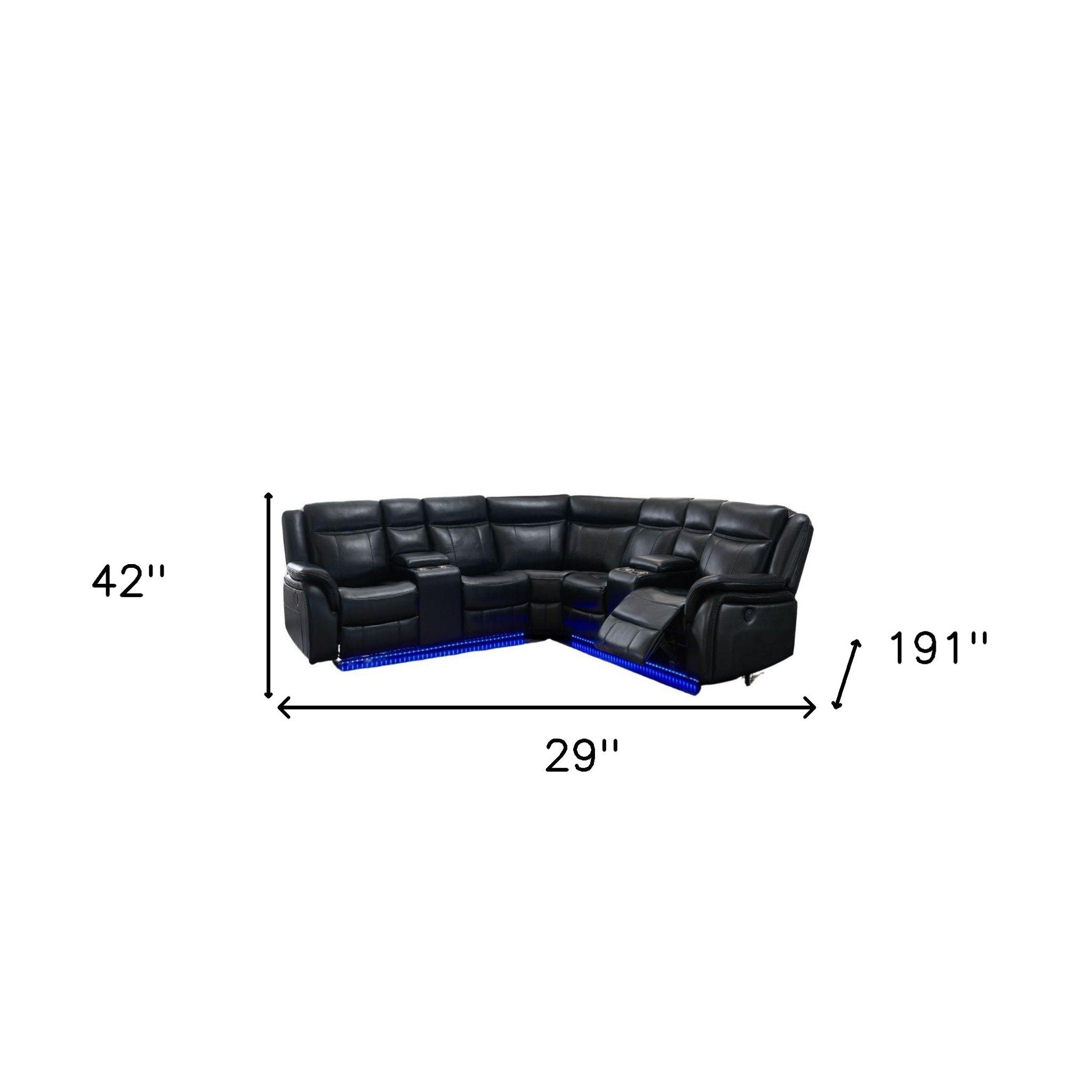 Polyester Blend Power Reclining L Shaped Three Piece Corner Sectional With Console - Black