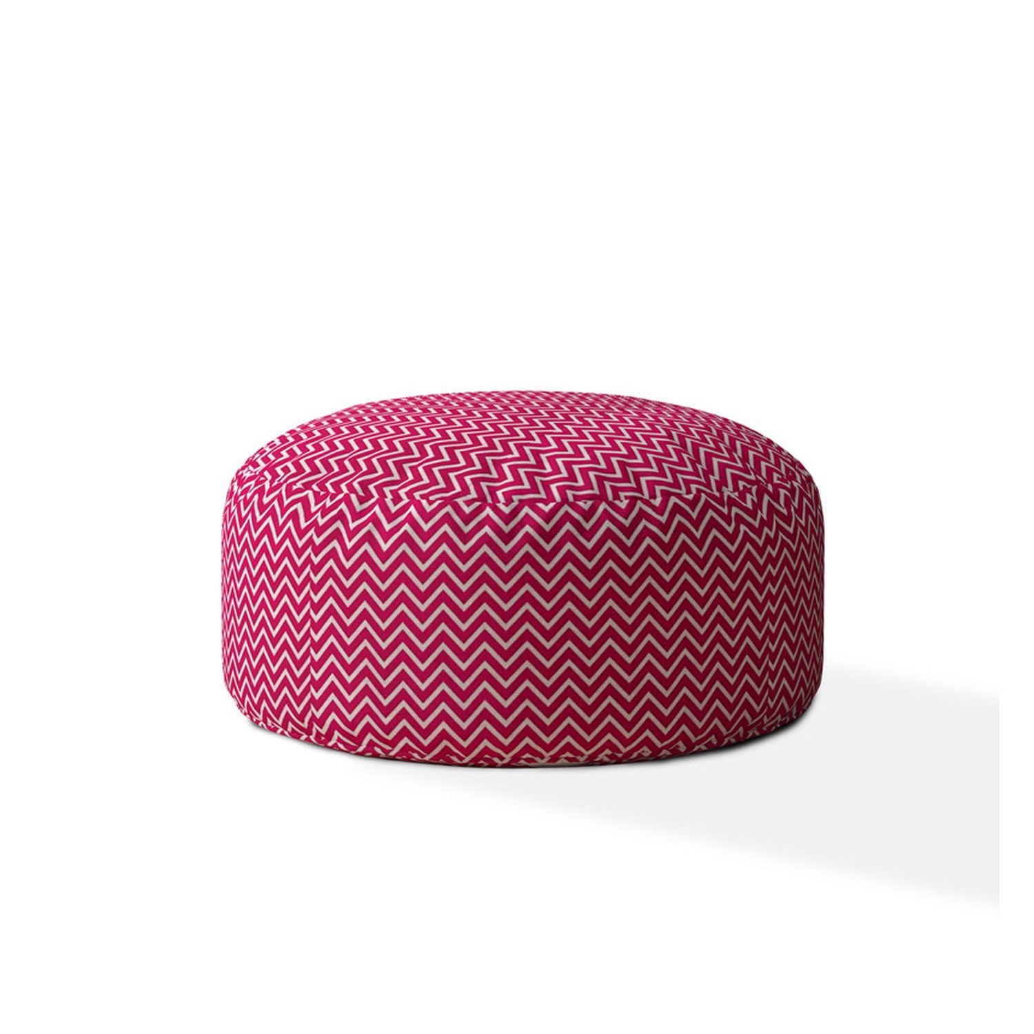 Cotton Round Chevron Pouf Ottoman - Pink