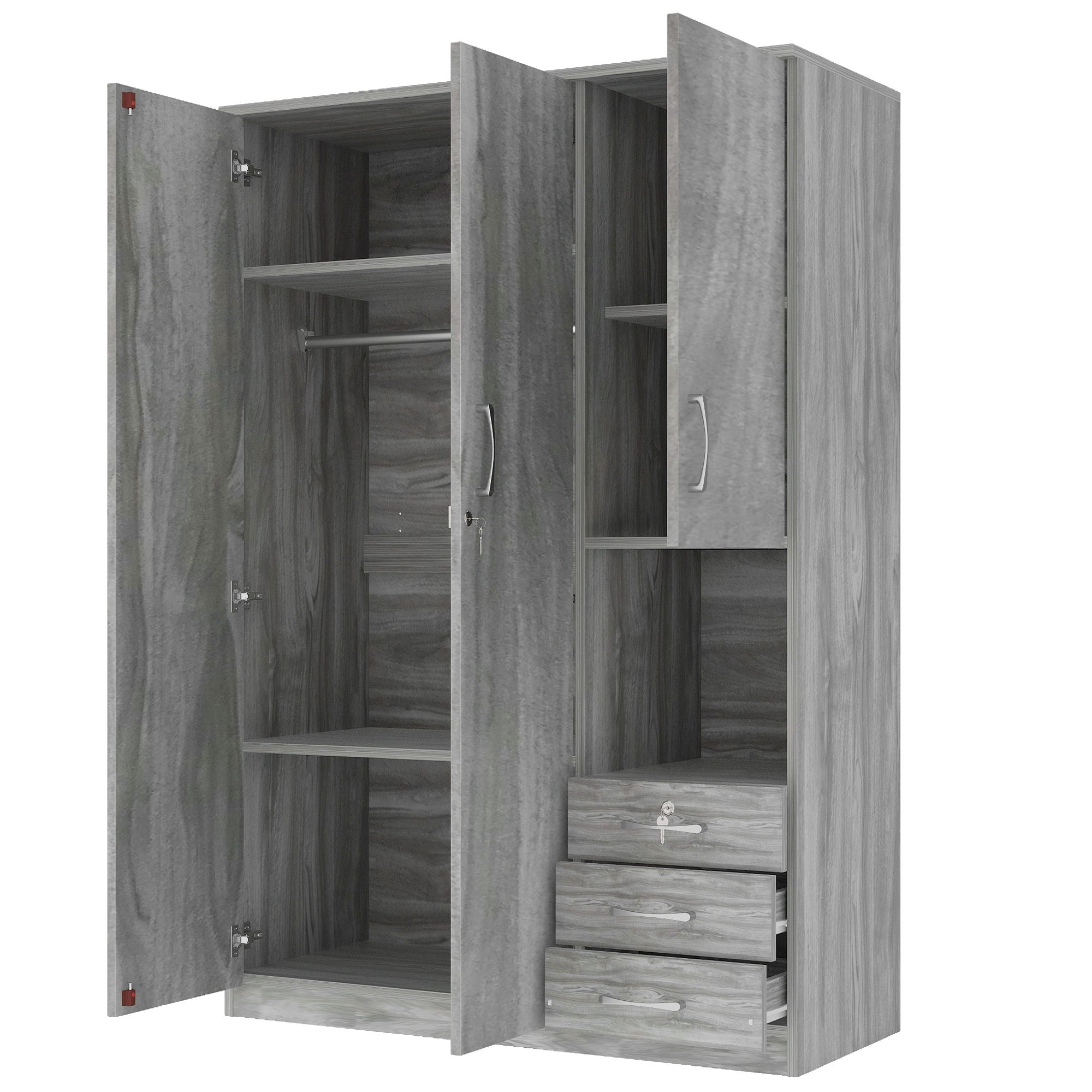 2 Doors Wooden Wardrobe Storage For Bedroom, With Shelves And 3 Drawers