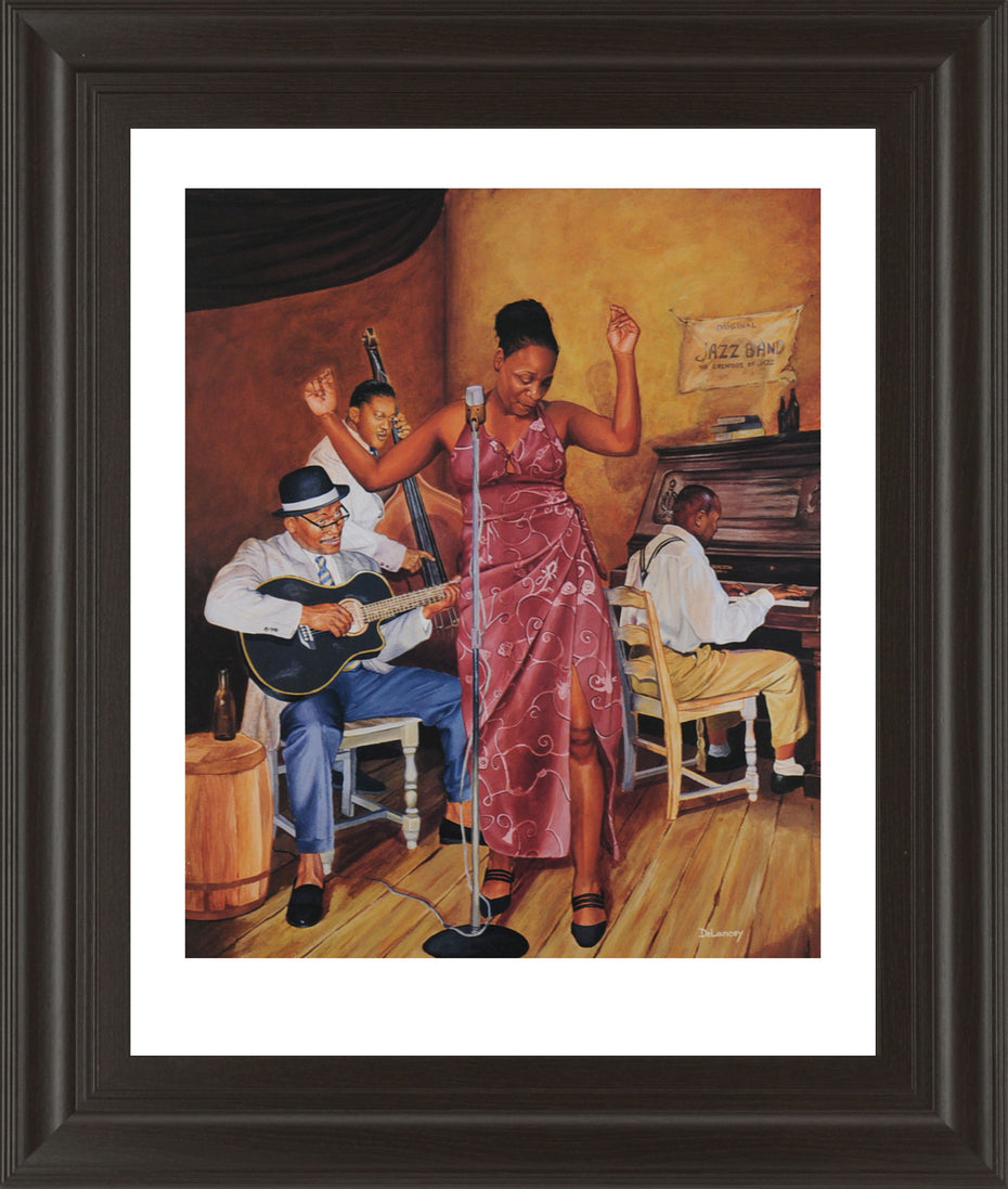 Jazz Vocals - Framed Print Wall Art - Yellow